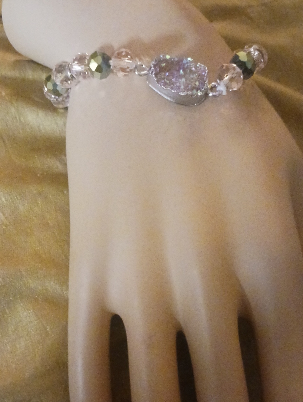 Pink Crystal Druzy Bead Bracelet - Women's Jewelry